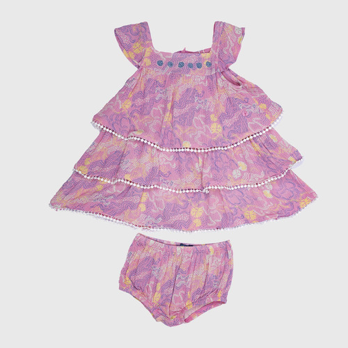 Vestido Bebé Niña Algodón Flores Verano Rosa