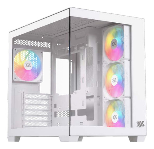 Gabinete Xyz Tesseract X 7 Fans Argb Controler 2d Glass Dual Chamber Usb C Blanco