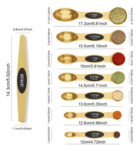 Juego De Cucharas Medidoras Magnéticas De Acero Inoxidable Oro