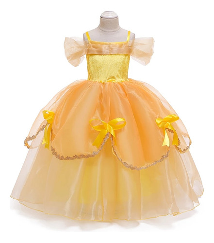 Vestido Princess Belle Para Niña, Vestido B Floral Para Niña