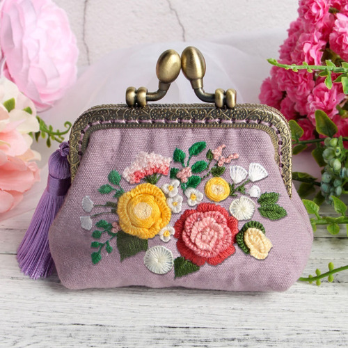 Bolsas Bordadas De Flores Hechas A Mano, Tela Tejida