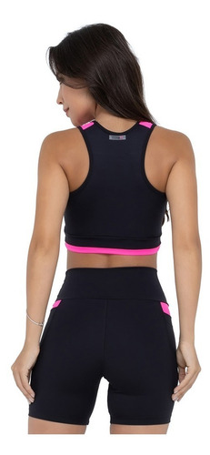 Top Basic Neon Fitnez® - Cor Preto Com Rosa