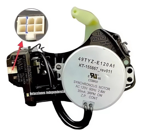 Actuador Selenoide Lavadora Whirlpool 6 Pines 8mwtw1823wjm0
