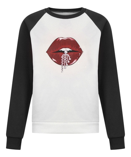 Top De Manga Larga De Forro Polar Con Estampado De Labios Ra