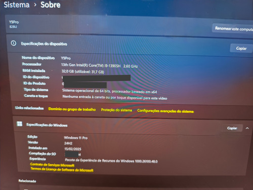 Lenovo Yoga Y9 14 Pro I9 13° 32gb Ram Ddr5 2tb Ssd Rtx4060 (Usado)