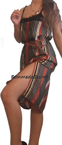 Vestido Seda Con Encaje Y Tajo Lateral Oferta Talle 2