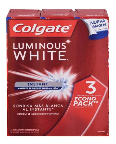 Imagen 1 de 4 de Pasta Dental Colgate Luminus White Con Flúor 3 Pzas De 1
