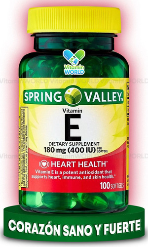 Spring Valley | Vitamina E | 400 Ui | 180 Mg | 100 Softgels