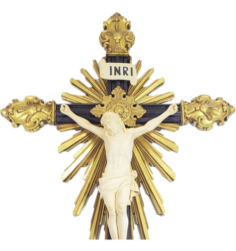 Imagem 7 de 8 de Crucifixo De Resina Barroco Estilo Antigo Cor Marfim
