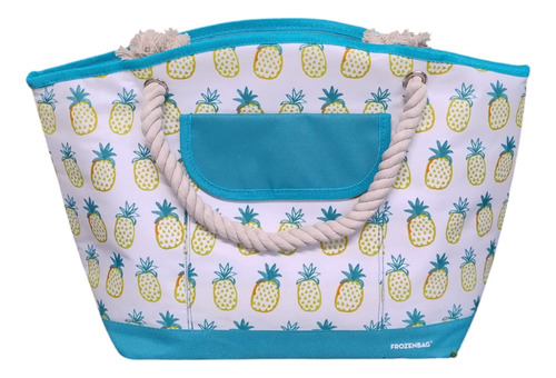 Bolso Playero Cartera Con Cierre Blanco Y Celeste Ananá Plateado Blanco