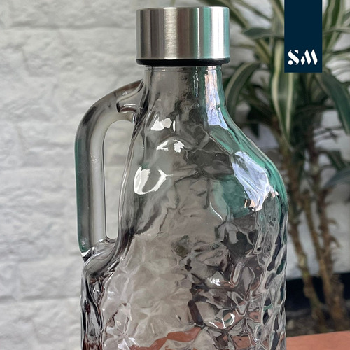 Botella De Vidrio Redonda Con Tapa De Metal De 1 Litro
