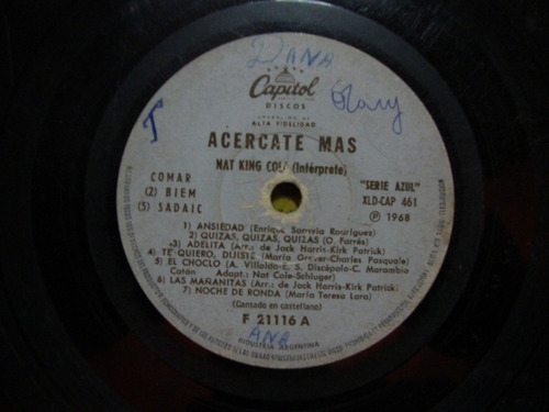 Sin Tapa Disco Nat King Cole Acercate Mas M0