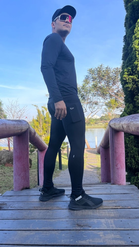 Imagem 2 de 7 de Calça Legging Masc Compressão Corrida Pro Racing C/ Bolsos