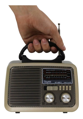 Imagen 3 de 10 de Bocina Portatil Radio Am Fm Usb Tf Aux Vintage Recargable