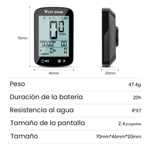 Ciclocomputador Gps Bicicleta West Biking Temperatura Altime Negro