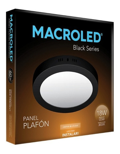 Plafon Led Circular 18w Marco Negro 22cm Macroled Frio Cal