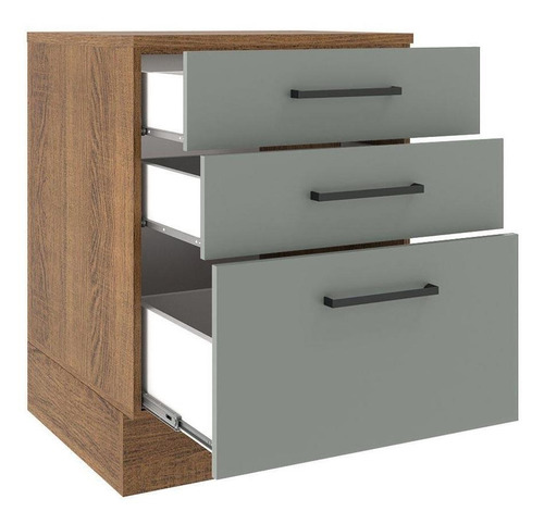 Balcão Madesa Agata 60 Cm 3 Gavetas - Rustic/cinza