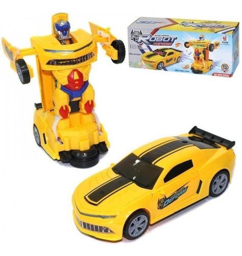 Carrinho Vira Robo Bate E Volta Com Luz E Som Carrinho Robô Cor Amarelo