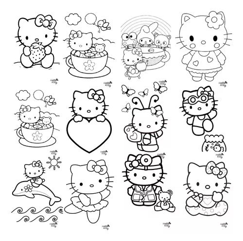 Kit 50 Desenhos Para Colorir Infantil Grande Hello Kitty Envio Imediato