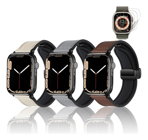 3 Correas Cuero Para Apple Watch Ultra Series 9 8 7 Se 6 5 4