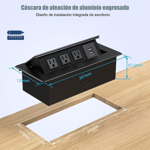 Enchufe Escritorio Oculto, Regleta Emergente Multifuncional