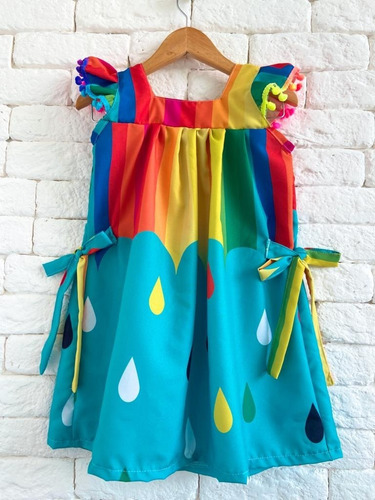 Imagem 5 de 5 de Vestido Infantil Chuva De Amor Arco Íris Colorido Festa