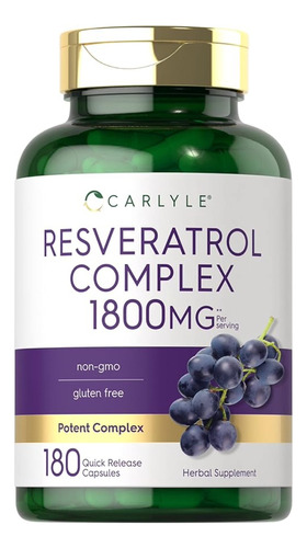 Suplemento Resveratrol 1800mg Complejo Potente 180 Capsulas 