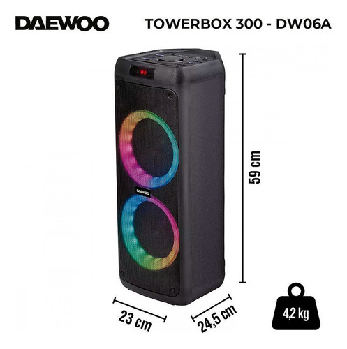 Caixa De Som Towerbox 300 50w Led Bluetooth Usb Rádio Dw06a