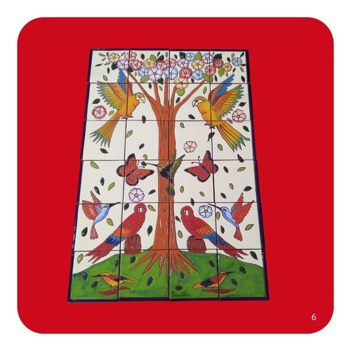 Imagen 1 de 3 de Mural Retablo Talavera Poblana Árbol Primavera 65x43 Cm M6