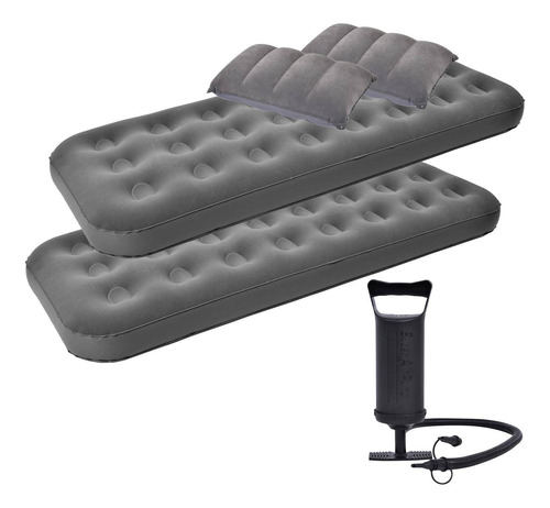 Pack 2 Colchon Inflable + 2almohadas + 1bomba Camping Picnic