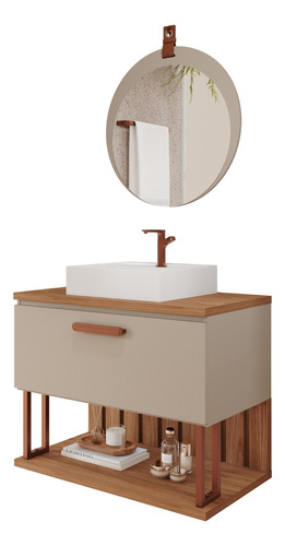 Gabinete Para Banheiro Duna 60cm + Espelho Para Banheiro Lua