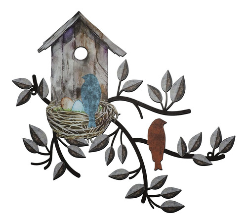 Decoracion Pared Pajaro Arbol Metal Casa Arte Para Colgar