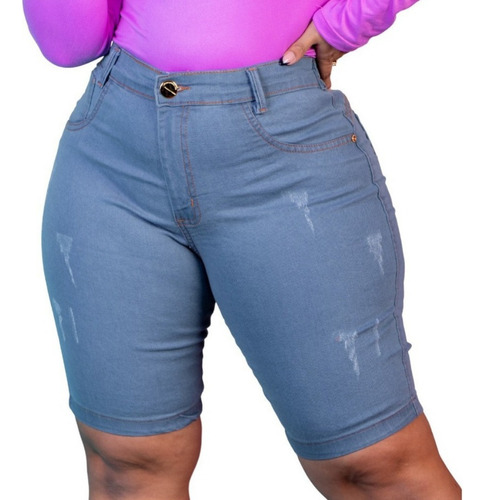 Bermuda Jeans Plus Size Feminina Com Elástico Atrás Premium