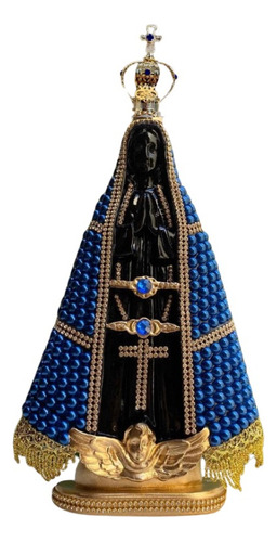 Nossa Senhora Aparecida 30cm Perola Azul Com Coroa Folheada