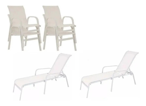 Jogo 4 Cadeiras Lótus + Espreguiçadeiras Para Piscina Jardim