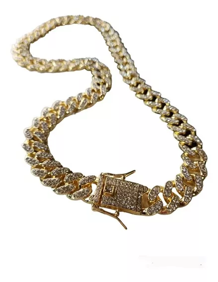 Cadena Cubana Imperial 60cm Simil Oro Y Diamantes Importada