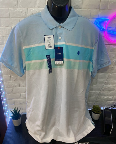 Chemises Polo Izod Blanca Sombreada Azul Y Verde Agua