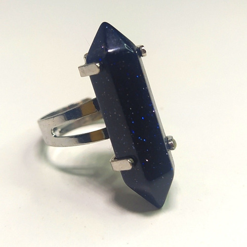 Anillo Obelisco Biterminal Piedra Goldstone Blue Star