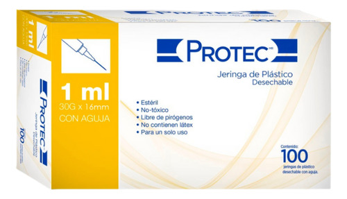 Jeringas Para Insulina Protec 1ml 30gx16mm. Pack C/5 Cajas
