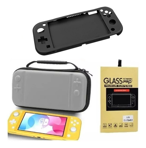 Estuche Nintendo Switch Lite + Carcasa + Mica De Vidrio 