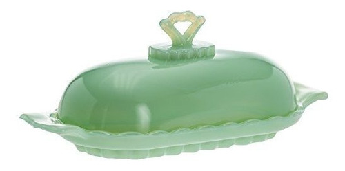 Mosser Glass Decorative Jadeite Opaque Green Lidded Butter D