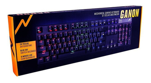 Teclado gamer Noganet Ganon QWERTY Cherry MX Blue inglés US color negro con luz RGB