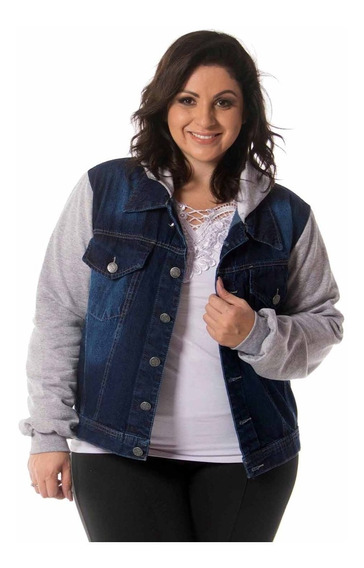 jaqueta jeans com moletom feminina plus size