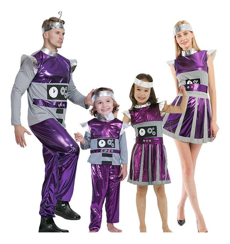 Traje Alienígena Morado Disfraz De Robot Familiar Halloween