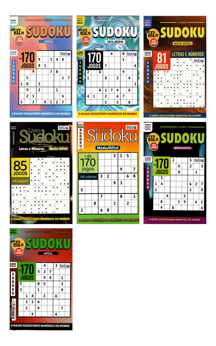 Kit 7 Livros Sudoku Passatempo Numérico