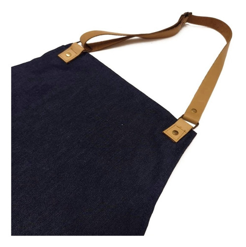 Imagen 4 de 5 de Delantal Jean Y Cuero Genuino Cocina Barman Barbería Unisex
