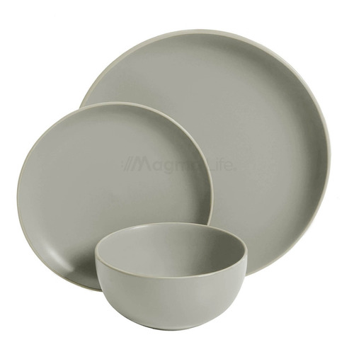 Magma Life Juego De Vajilla Moderna VA1GR Stoneware De Cerámica Color Gris De 12 piezas Para 4 Personas