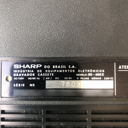 Com Caixa Original Gravador Cassete Rd 600x Sharp K7 (Usado)