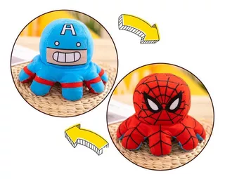 Peluche De Pulpo Reversible Captain America Spiderman 20cm