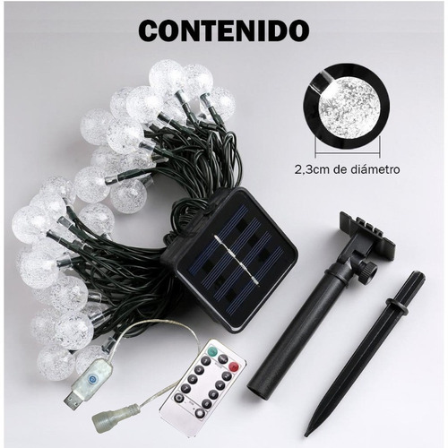 Imagen 8 de 10 de Guirnalda 50 Luces Exterior Panel Solar Control Remoto Usb